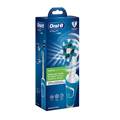 Image of Oral B Vitality 100 Blue Criss Cross Electric Rechargeable Toothbrush Powered by Braun & Oral-B CrossAction Electric Toothbrush Replacement Heads - Pack of 4 - Oral Care Combo