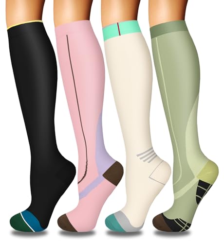 Image of Iseasoo 4 Pairs Compression Socks for Women Circulation-Best Support for Nurses,Running,Athletic,Travel
