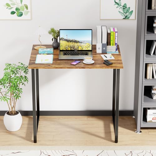 Image of PayLessHere | 32 Inch Computer Desk | Brown | Office Desk with Metal Frame, Adjustable Feet | Water-Resistant, Scratchproof Surface | Sturdy Writing Table for Home Office or Study | Pack of 2