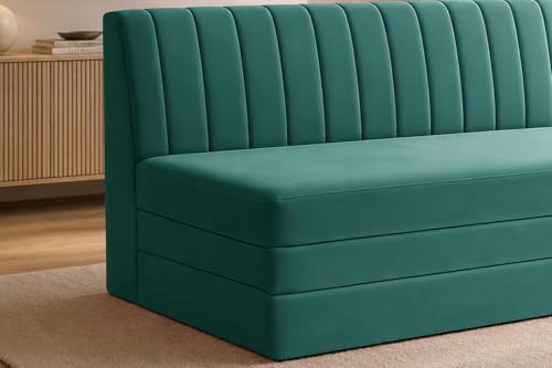 Image of Modern Velvet 3-Seater Sofa Cum Bed, Convertible Sleeper Couch Sofa for Living Room, Bedroom & Office- Green Color