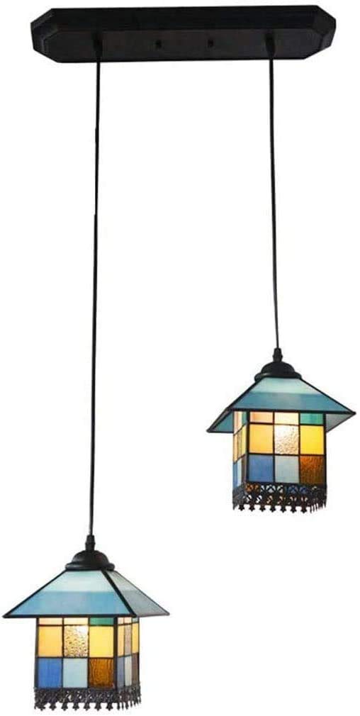 HPTHLY Small House Pendant Light, Tiffany Style Chandeliers,Stained Glass Adjustable Led Ceiling Hanging Lamps Fixtures For Chandelier,A,C