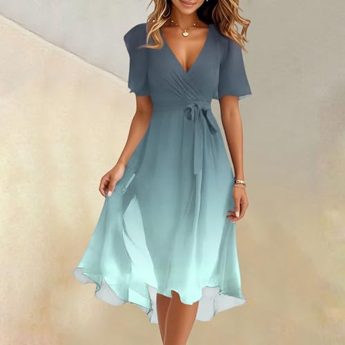 Spring Summer Chiffon Midi Dresses for Women 2025 Elegant Classy Wedding Guest Floral Formal Cocktail Prom Dress