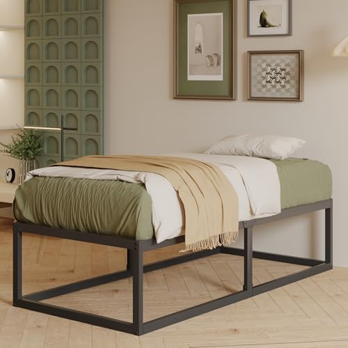 EMODA Struttura Letto Singolo 90x200 cm, Letto a Piattaforma in Metallo 46 cm Alto e Resistente con Supporto Doghe in Acciaio, Ampio Spazio Sottolato, Silenzioso, Facile Montaggio, Nero