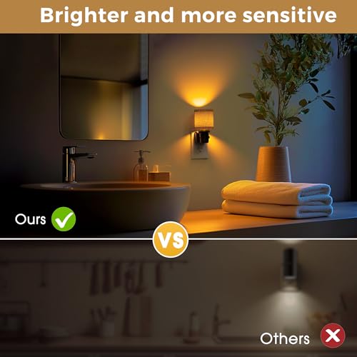 Image of L LOHAS LED Night Lights Plug into Wall, 2 Pack Linen Fabric Cylinder Decor Night Light, Dusk to Dawn Sensor Vintage Nightlight, Amber Warm 0-100LM Dimmable, for Bedroom Living Room Hallway