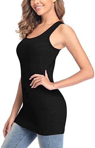 ALove Women Extra Long Tank Tops with Shelf Bra Ribbed Camisoles Undershirt