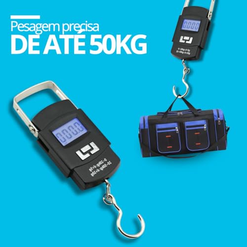 Balança Digital Portátil Gancho P/Pesca Bagagem Mala Mãos 50 Kgs