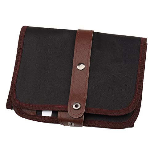 Image of Canvas Pencil Wrap Case, 48 Holes Colored Pencil Roll Holder Storage Pouch for Office (48 Holes, Brown)