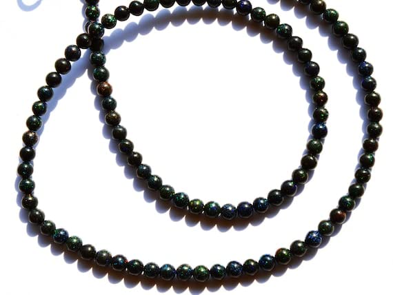Opale Noire d'Australie naturelle 3.5mm LKBEADS, fil perles rondes lisses 16"