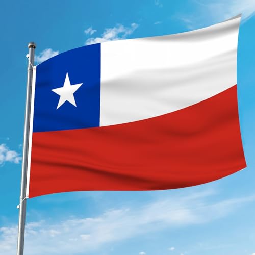 Image of AhfuLife Chile Flag 3x5 Ft, Large Chilean National Flags for Outside - Double Side with Brass Eyelets for Chilean Party Decorations, Soccer Party Bar Garden Decoration Indoor Outdoor