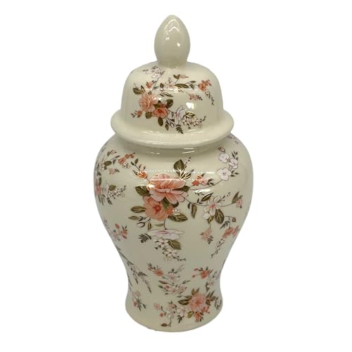 Galt International 12" Ceramic Floral Cream Crackle Glaze Finish Rustic Farmhouse Home Decor New Traditional Ginger Jar by Galt International - Image 5