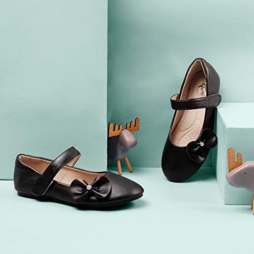 Trary Girls Dress Shoes Flats Mary Jane Princess Non-Slip Flower Shoes With Bow-Wedding Party School #TOP3