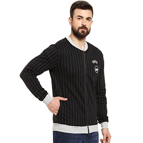 Image of CAHOOT Men's Dark Blue Zip-Front Hoodie with Contrast Drawstring for Casual Wear | Long Sleeve | Hooded Neck | Zipper Closure | Cotton Sweatshirt Crafted with Comfort Fit for Everyday Wear