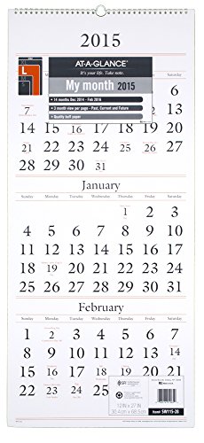 AT-A-GLANCE SW11528 Three-Month Reference Wall Calendar, 12 x 27, 2015-2017