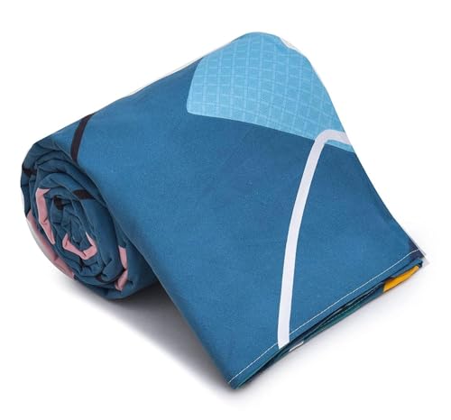 Image of DECOMIZER Super Soft Glace Cotton King Size AC Comforter II Blanket II Duvet for Double Bed with 1 Flat Bedsheet and 2 Pillow Cover - 4 Piece Comforter Set - Navy Square-300 TC
