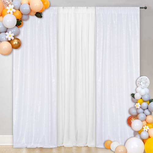 SquarePie Sequin Backdrop Curtain White 2FTx8FT 2 Panels Background for Wedding Party