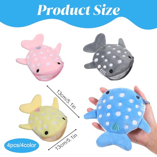 Giantree 4 Cute Whale Shark Coin Purses, Fun and Practical Plush Shark Coins Purse, Cute Zipper Keychain Wallet, Women's Small Embroidered Fish-Shaped Marine Animal Coin Purse for Girls and Women2