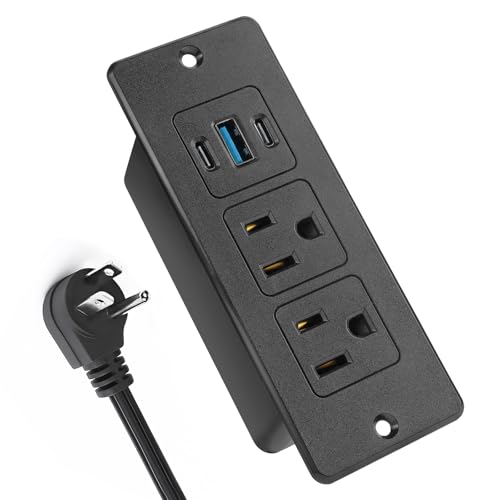 Havorbit Recessed Power Strip USB 20W Fast Charging Furniture Outlet - 2 AC & 3 USB (2 USB-C + 1 USB-A) for Desk Bedside Drawer Conference Table - Space-Saving Easy Install 6FT Cord Black