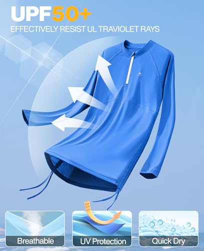 Image of Heathyoga Rash Guard for Women UPF 50+ UV Sun Protection Swim Shirt for Woman Long Sleeve Swimsuits Bathing Suit Tops