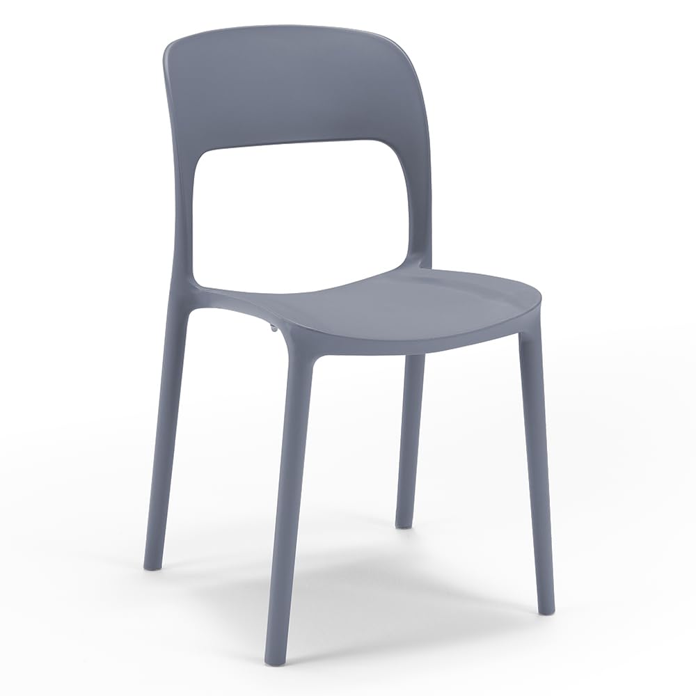 REDÒKASA Set di 4 Sedie in polipropilene KATE, impilabile, resistente ai raggi UV, design moderno, ideale per sala da pranzo, cucina, sala d’attesa, bar, ristoranti o da esterno (Grigio Asfalto)