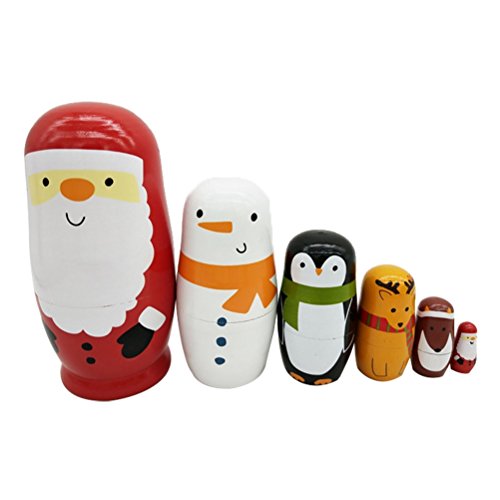 Healifty Russische Nesting Dolls Weihnachtsmann Schneemann Tiere Matryoshka Holz Russische Puppen Klassische Babuschka Handmade Geschenk 6 Stück