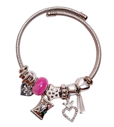 Nella Shopping Pulsera Acero Inoxidable Mujer Ajustable con Charms Abalorios (Candy Corazón)