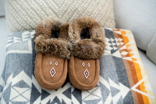 Image of Manitobah Tipi Moccasin - Womens Indoor Slipper, Fleece-Lined, Suede Leather, Rabbit Fur Trim
