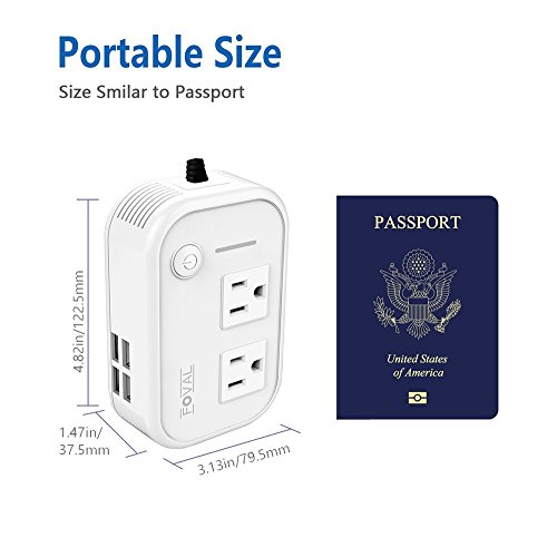Foval 200W Car Power Inverter DC 12V to 110V AC Converter with 4 USB Ports Charger (White)