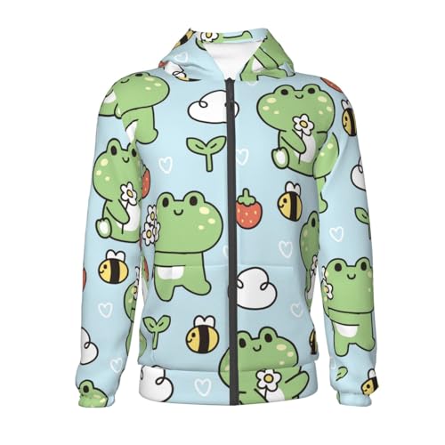 Cute Floral Frog Kid Hoodies Boys Zip Up Sweatshirts Girls Pullover with Pocket2