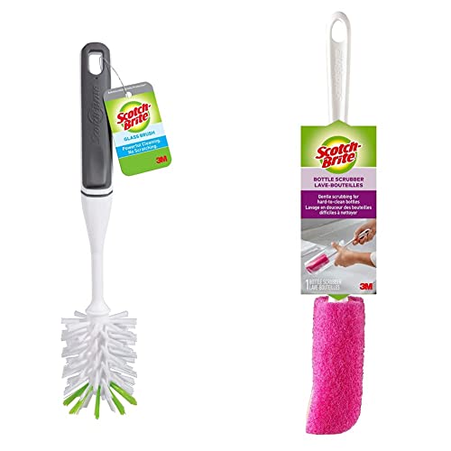 Image of Scotch-Brite Glass and Water Bottle Brush + Scotch-Brite Water Bottle Scrubber, Safe On Multiple Types of Water Bottles, Vases, and More