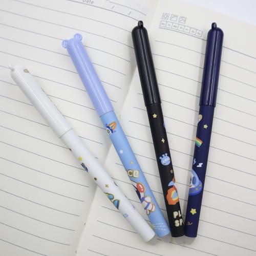 CONNECTION Erasable Pens Set 12 Pcs Astronaut Rub Out Pens 0.5mm Cute Cartoon Gel ink Pens Erasable Ballpoint Pen with 30 Pcs Refills and 2 Pcs Erasers for School,Office Supplies (Multi-color) - Image 4