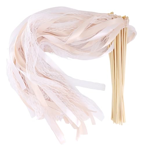 40 Stück Wedding Wands Zauberstäbe Hochzeit Luftschlangen Wiederverwendbar Hochzeit Stäbe mit Glöckchen für Hochzeiten Feiertagsfeiern Geburtstage Partys (Champagnerfarben)