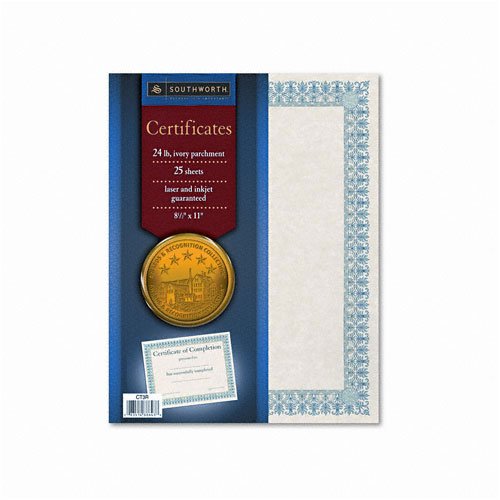 Southworth Foil Enhanced Parchment Certificates - 8.5x11, Ivory With Blue/Silver Border