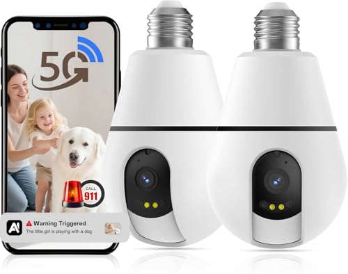 Light Bulb Security Camera, 5G/2.4GHz Lightbulb Security Cameras Wireless Outdoor