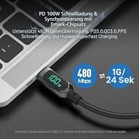 SooPii 100W 3M USB C auf USB C Kabel mit LED Display,Nylon Braided,Schwarz – Ansicht 4