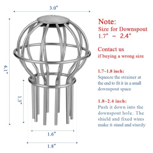Image of Gutter Guard 2 Inch 304 Stainless Steel Filter Strainer, Stops Leaves Seeds and Other Debris Gutter Cleaning Tool - 4 Pack