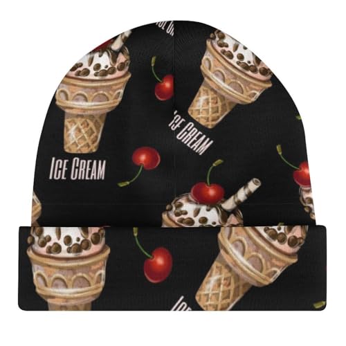Ice Cream and Cherries Pattern Kids Beanie Hat for for Girls Boys Children Cap Winter Knitted Chemo Cancer Headwear Accessories Gifts Decoration4