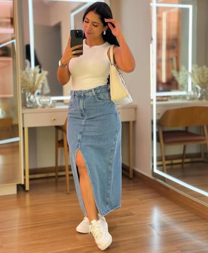 Women's Skirt Y2k Denim Skirt High Waisted Slit Skirt Streetwear Trendy Clothing3