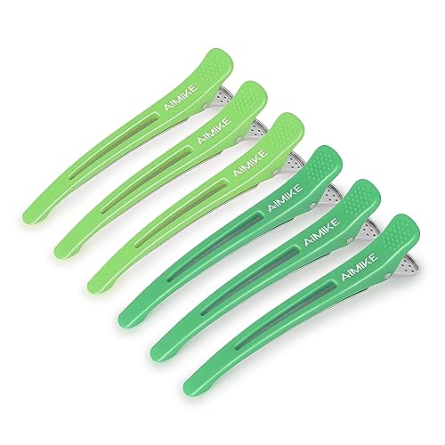 Neon Hair Clips, AIMIKE Hair Clips for Styling Sectioning, Roller Clips Duck Billed Hair Clips, Professional Hair Section Clips- 6Pcs, Hair Cutting Clips for Women, Hairdresser - Green & Light Green