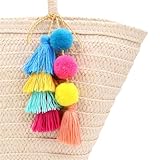 QTMY Colorful Tassel Bag Charm for Women,Layered Tassel Keychain Keyring Purse Handbag Decor Pendant (5)