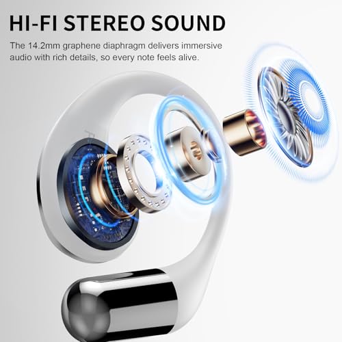 Bluetooth 6.0 Open-Ear Headphones with Mic, Adjustable Ear Hooks, Ultra-Comfort, White - Image 3