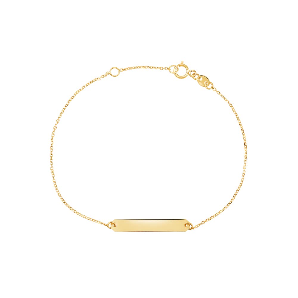 UNICORNJ 14K Yellow Gold Engravable Personalized Bar Pendant Necklace or Bracelet Polished Shiny on Cable Chain Italy