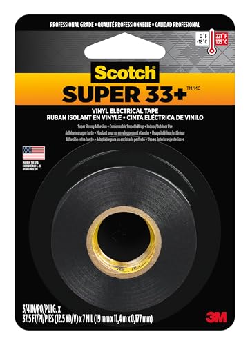 Scotch Super 33+ Electrical Tape, 3/4 in x 12-1/2 yd, Black, 1-Roll