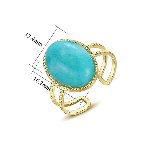 18K Gold Plated Fashion Statement Ring Oval Cut Natural Bohemian Turquoise Band Wedding Anniversary Ring Gift. Opening Adjustable Size 5-102