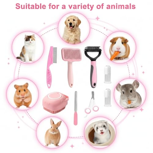 Haminway 8-Piece Dog Grooming Kit – Pink | Pet Brush Set for Shedding, Dematting, Nail Clipping & Bathing | Ideal for Small & Medium Dogs - Image 3