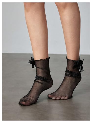 Image of SHENHE Women's Sheer Fishnet Rhinestone Hollow Out Thin Mid Calf Anklet Crew Socks