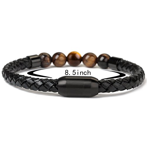 Ckysee Tiger Eye Bracelets For Men Magnetic Clasp Beaded Genuine Rope Leather Bracelet Boy's Gifts #TOP1