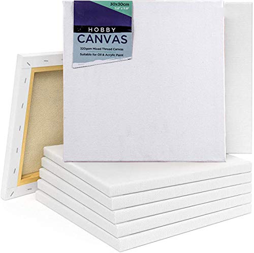 Pack of 6 Artist Blank Stretched Canvas Frames 12'' x 12'',Art Canvas Panel Boards,Acid Free - Painting, Drawing Acrylic Pouring, Oil Paint