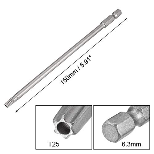 Puntas de destornillador Torx T25 de 150 mm y vástago de 1/4 con punta magnética 3