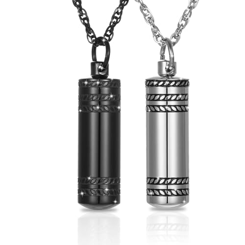 Cremation Necklace for Ashes Cylinder Urns Locket Pendant Ashes Holder Stainless Steel Memorial Jewelry Keepsake Decorative Urns for Women Men