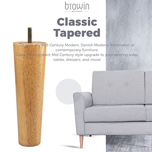Image of 7 inch Solid Wood Furniture Legs, 4Pcs Mid-Century Modern Wooden Replacement Feet with Threaded 5 /16'' Hanger Bolts & Mounting Plate & Screws for Sofa Couch Armchair Cabinet TV Stand